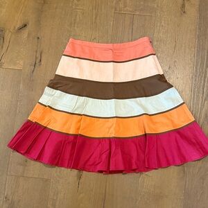 BCBGMaxAzria Multicolor Striped A-Line Skirt - Pink, Coral, Orange, Brown, Cream